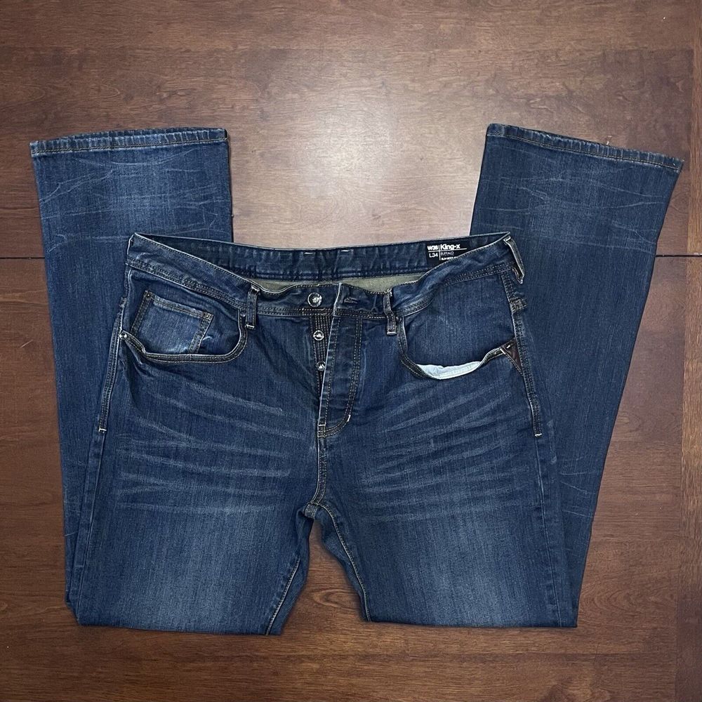 Buffalo David Bitton Jean Men 38x32 Slim Boot Button Fly King-X Medium Wash Blue
